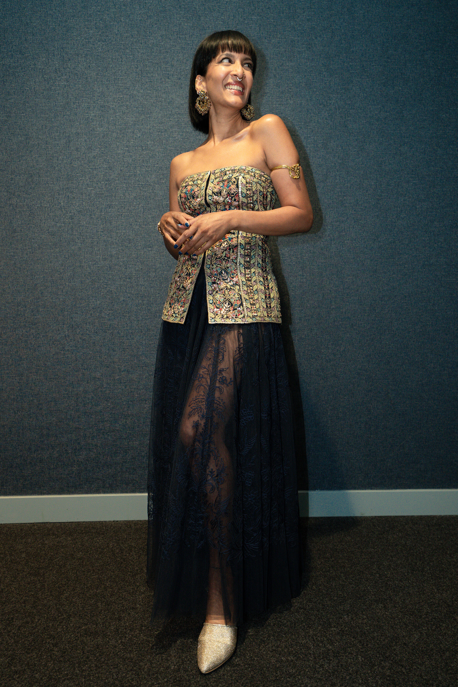 Nameera Silk Skirt Set - Navy, , image 3